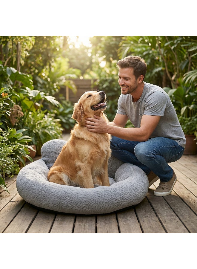 حجم كبير من القطيفة الناعمة مع سرير قابل للغسل في الغسالة ، وسرير وسادة مهدئ منفوش ومقاوم للماء 60 سم (رمادي غامق) - Image 5